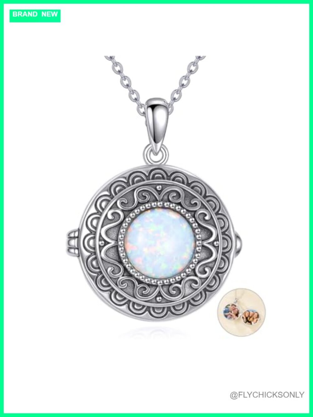 S925 Sterling Silver Opal Locket Necklace Vintage Pendant Wife Anniversary